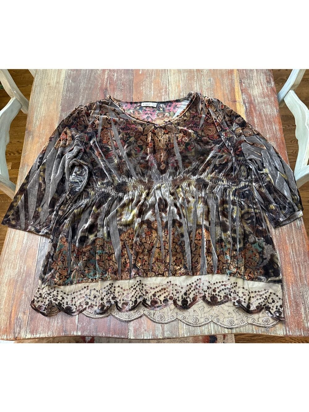 Cato Brown Floral Velvet Top Plus Size 26 28 W